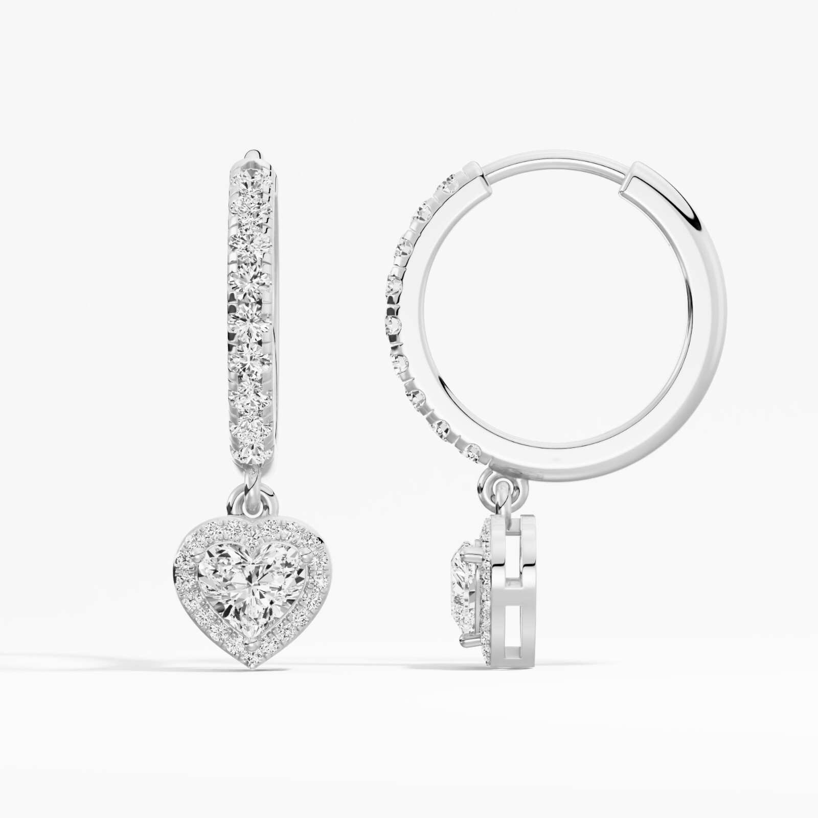 1.38 ct Lab Created Heart Diamond Hoops Earring in 14K White Gold for Women
