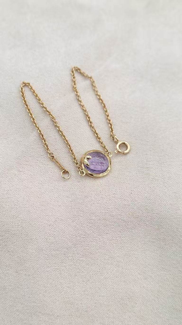Tiffany & Co Paloma Picasso Olive Leaf Amethyst Yellow Gold Bracelet No Diamond