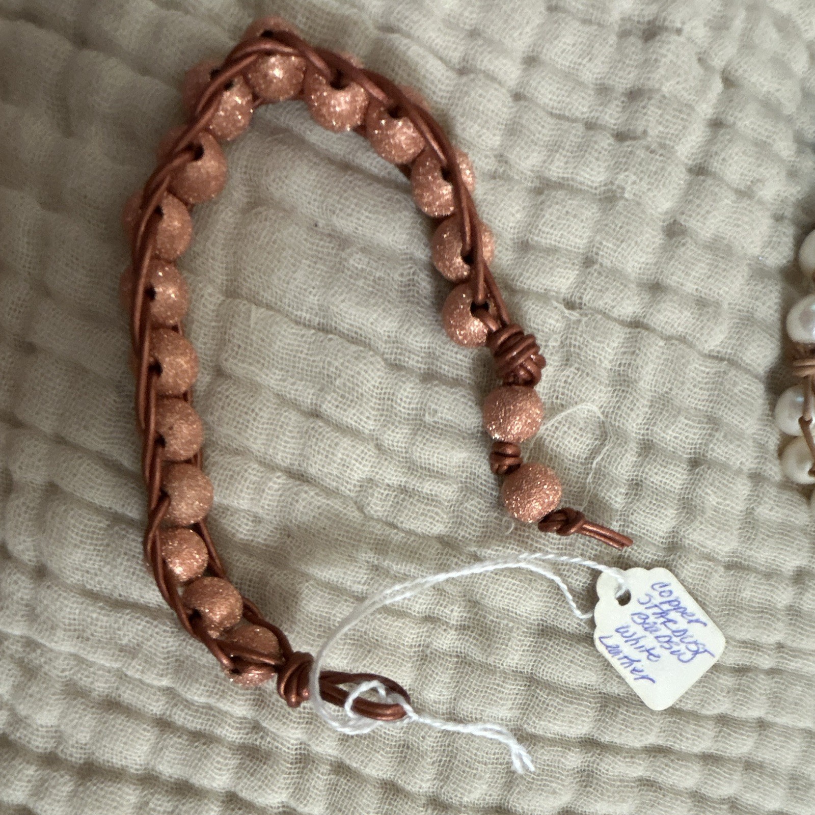 Copper Druzy Beaded Leather Bracelet, Rope Chain, Toggle Closure, Adjustable
