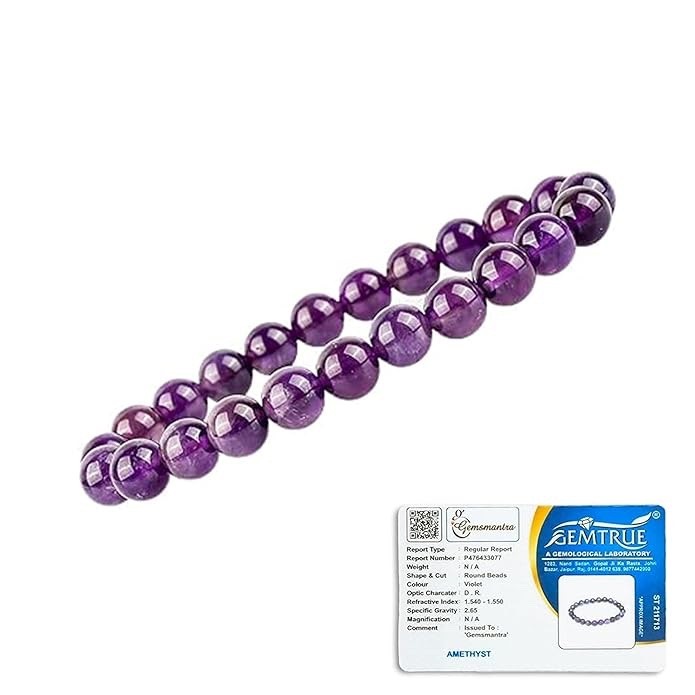 Natural Gemstone 8 mm Bracelet Men & Women Stretchable Crystal Beads – Amethyst