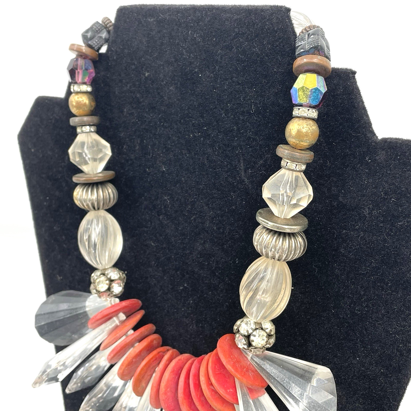 Vintage Statement Necklace Lucite Acrylic Beads Mid-Century Bold Estate Jewelry