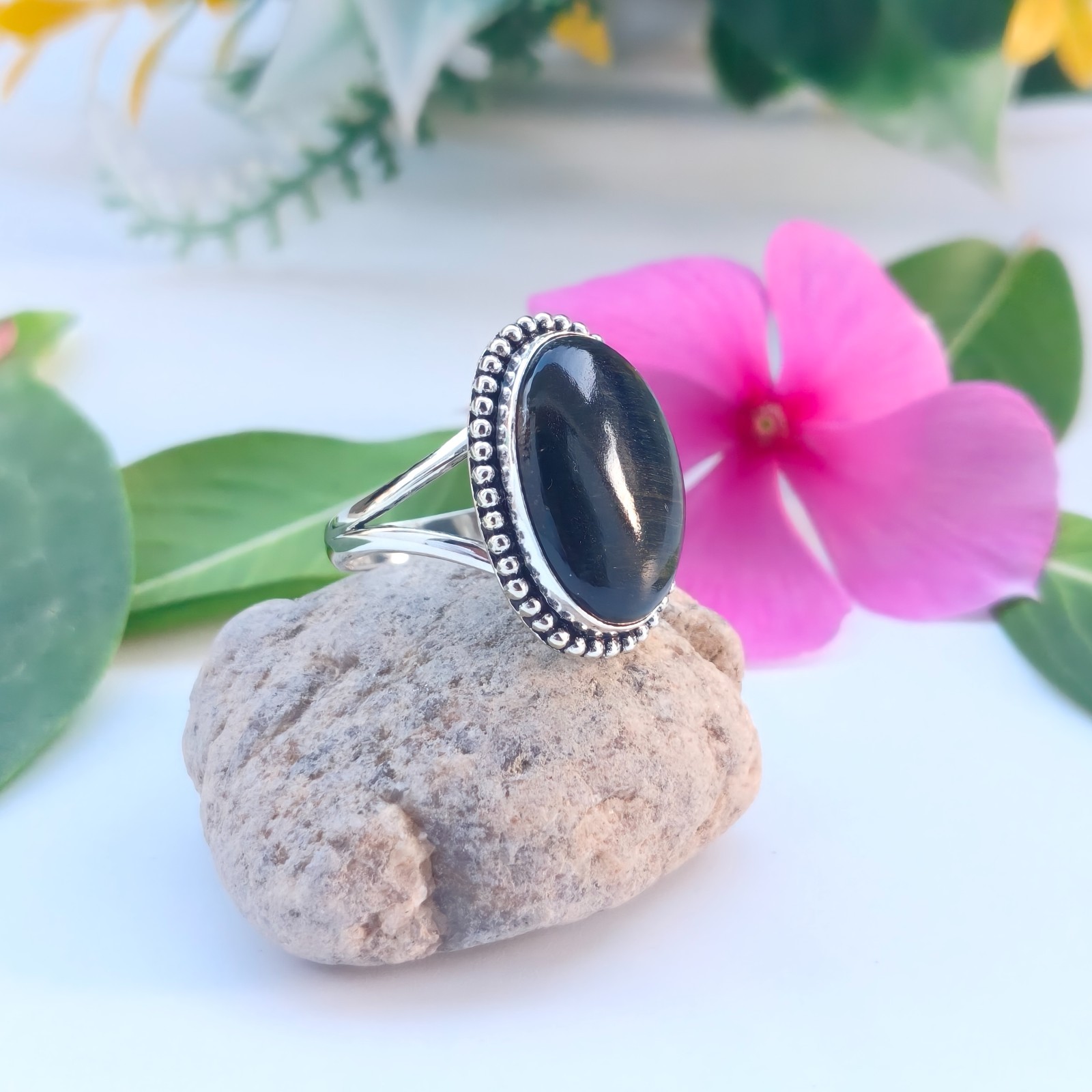 Black Fossil Coral Gemstone 925 Silver Handmade Statement Ring Jewelry