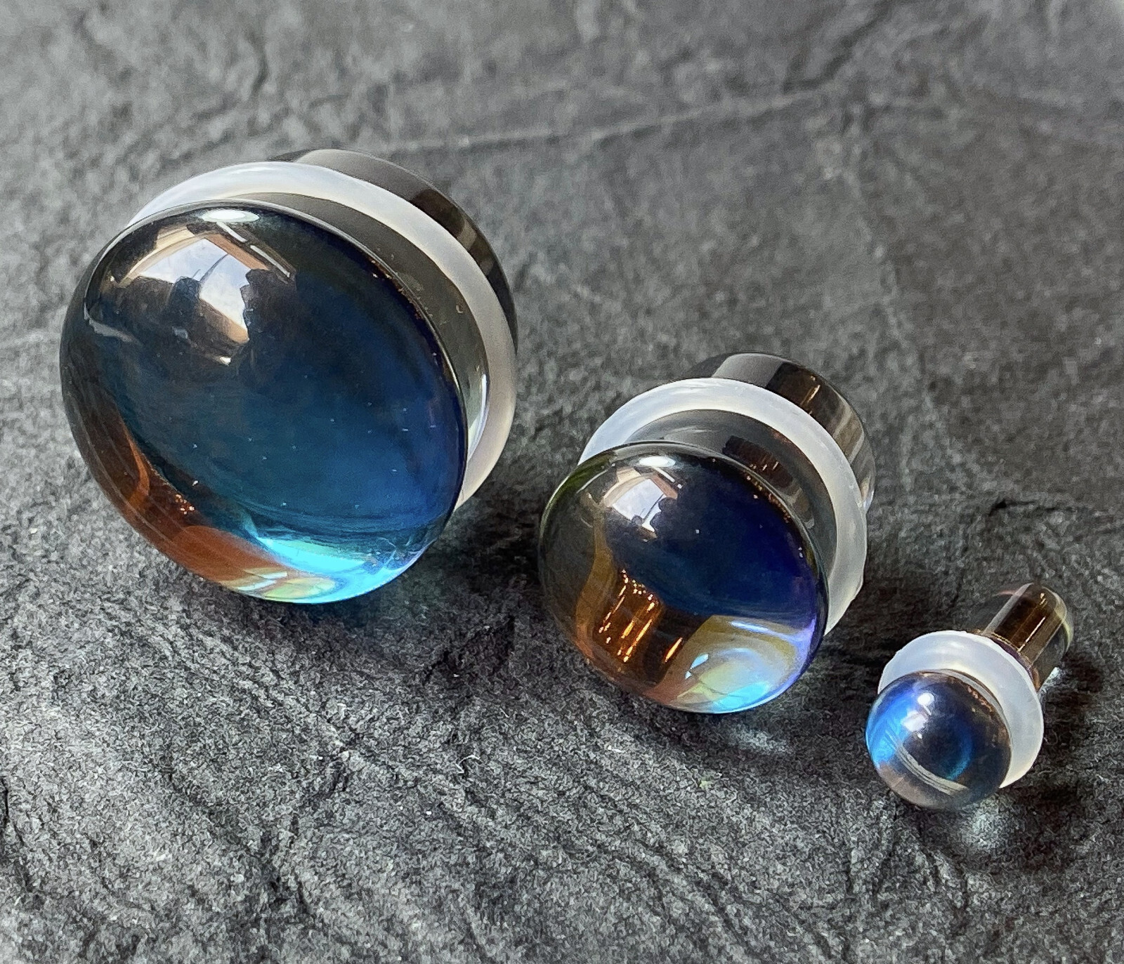 PAIR of Midnight Moonstone Glass Single Flare Plugs Tunnels Gauges Body Jewelry