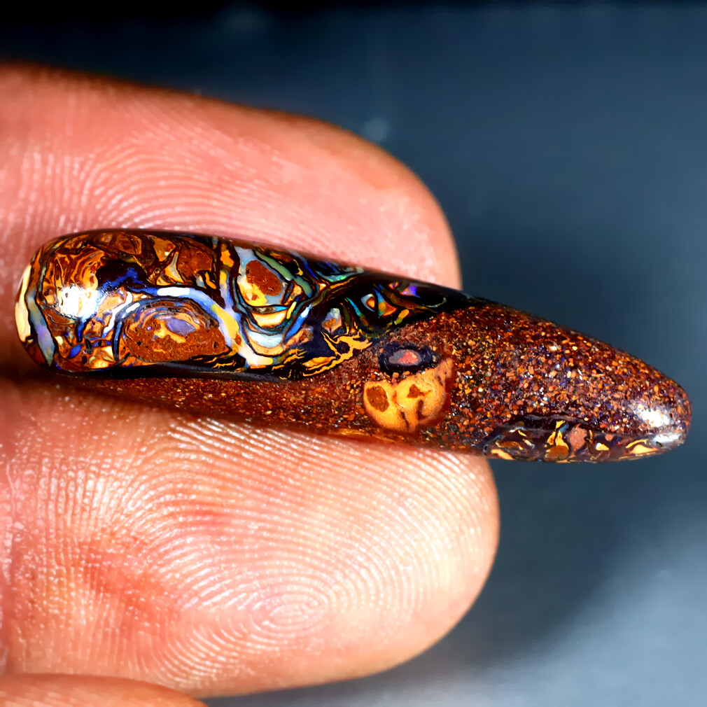 13.45 ct Fancy Cabochon (32 x 9 mm) Multi Color Australian Koroit Boulder Opal