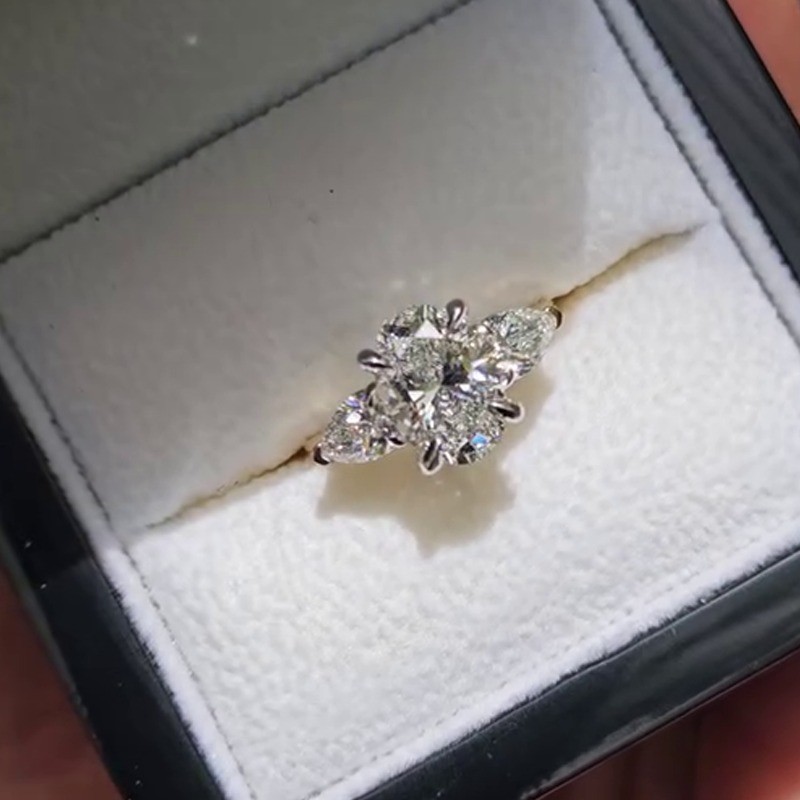 2.30 Ctw Oval Cut Moissanite Three Stone Engagement Ring Multi tone Gold Plated