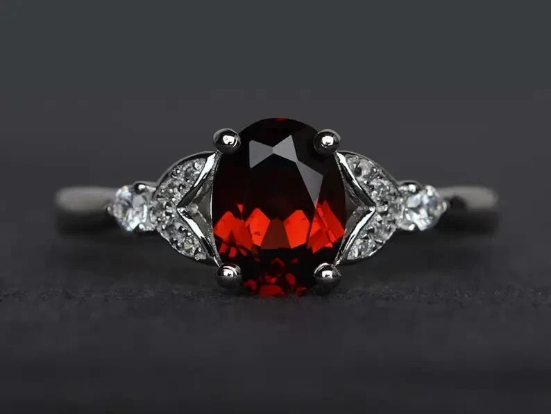 2.20 Ct Oval Cut Natural Ruby Diamond Wedding Ring 14K White Gold Size 7
