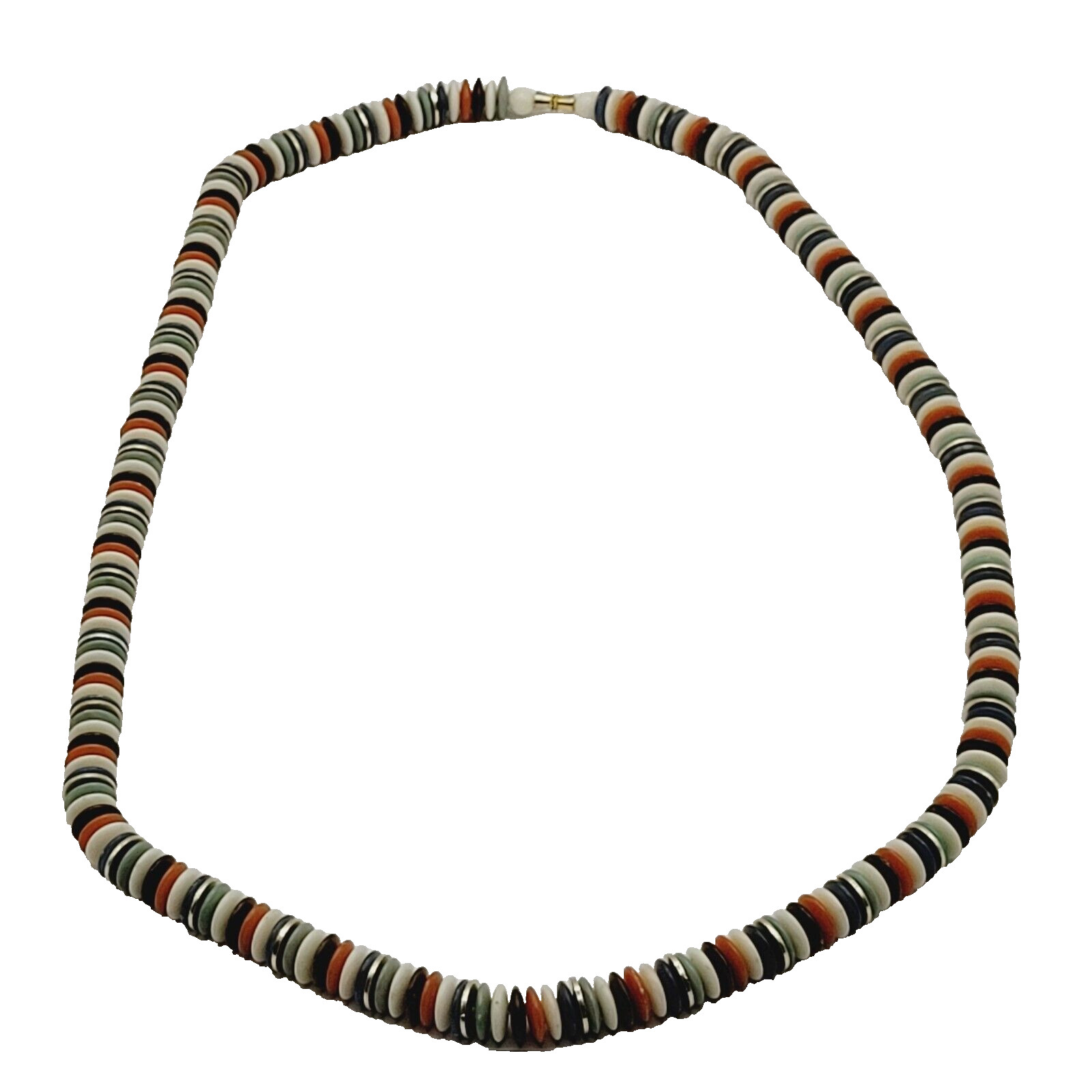 Button and Thread Like Bead Colorful Disc Heishi Style Vintage Necklace 25 In