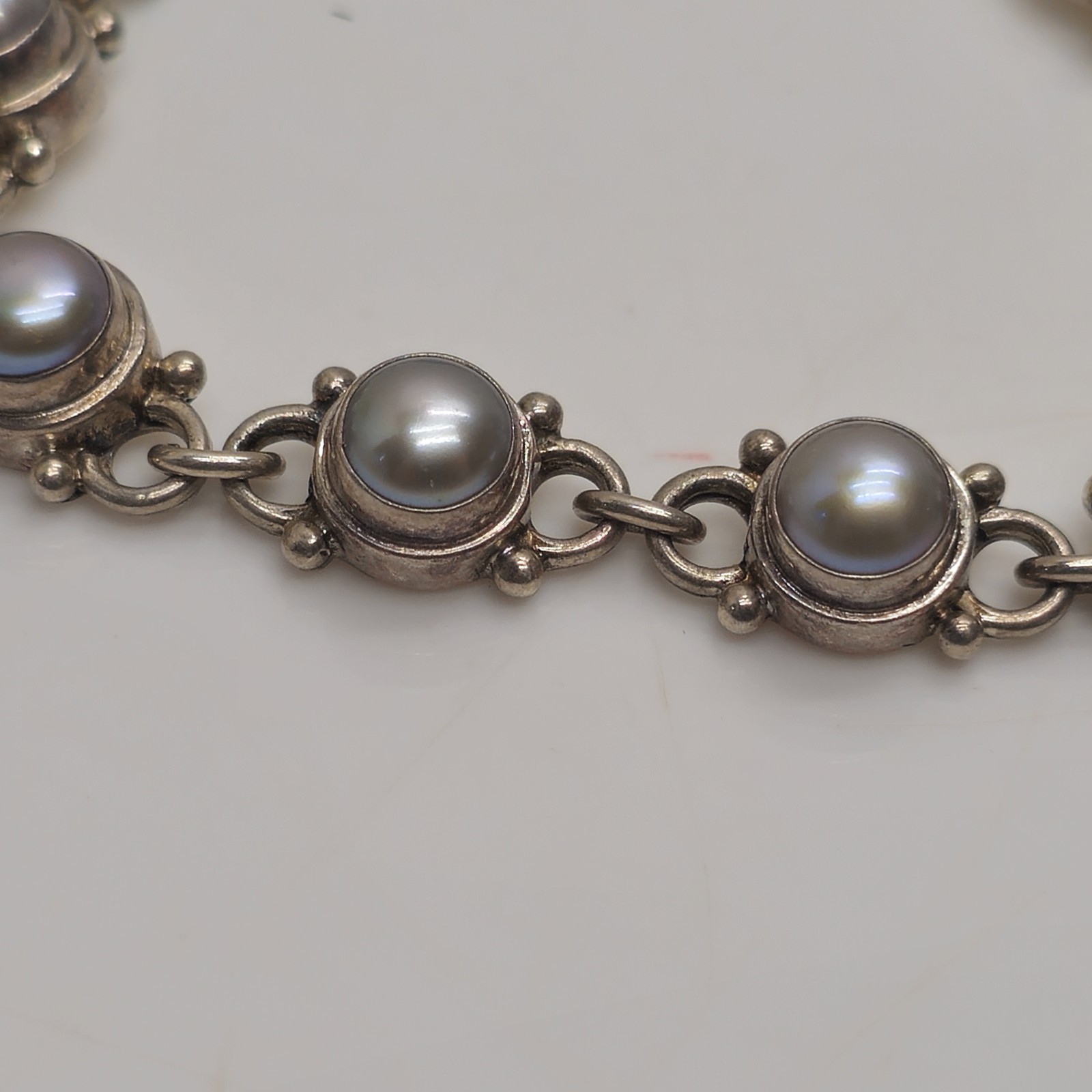 925 Sterling Silver Blue Stone Link Bracelet Toggle Clasp 6.25in 16.84g Vintage