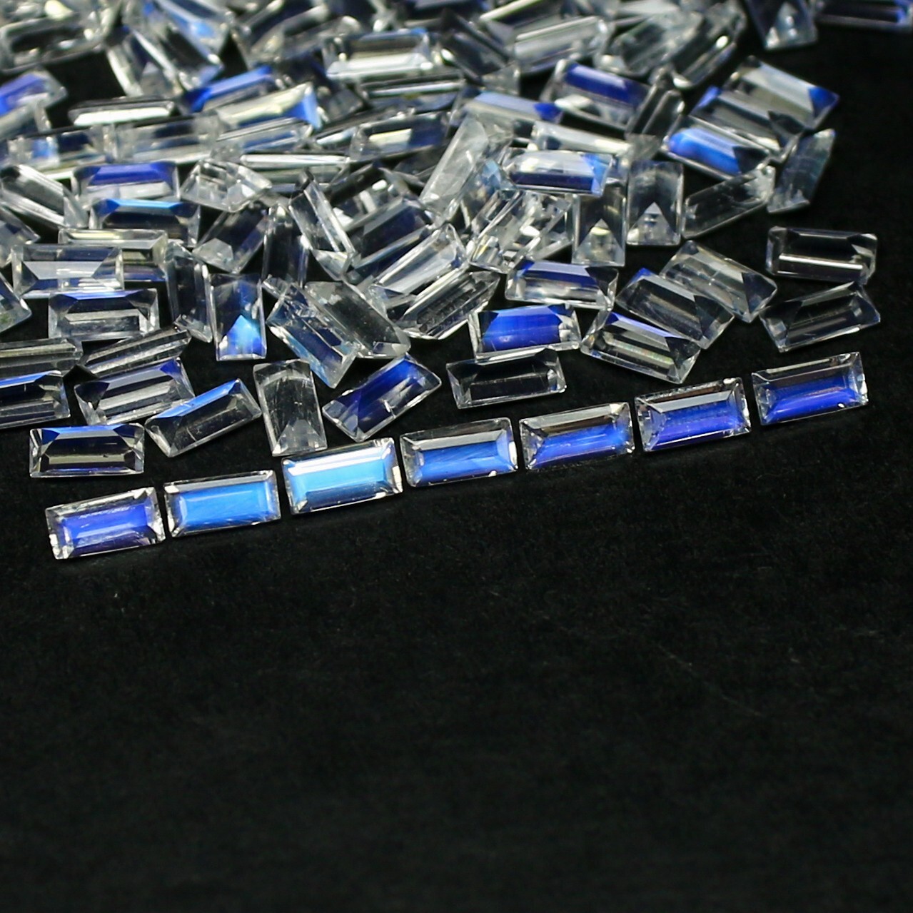 Natural Blue Fire Rainbow Moonstone Lot 4×2 MM Baguette Shape Faceted Gem Lot