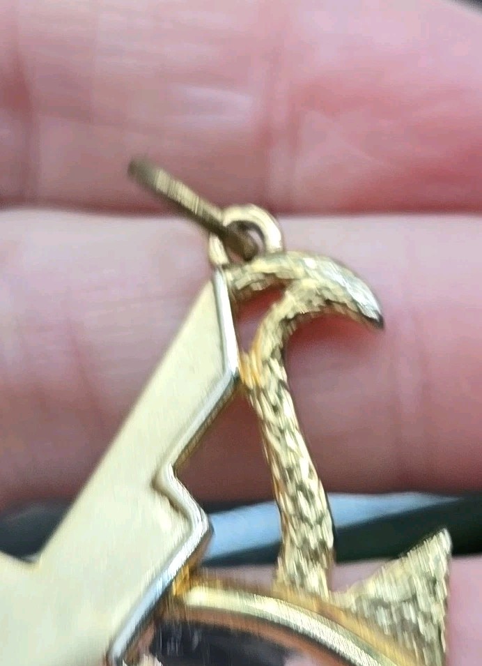 Signed JJ Sun Moon & Stars in One Metal with Flicker Stone 3″ Gold Tone Pendant