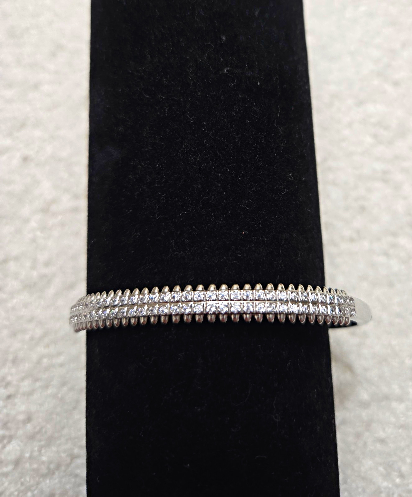 Silver Tone Pavé Round Clear Crystal Bangle Bracelet, Matching Ring Set