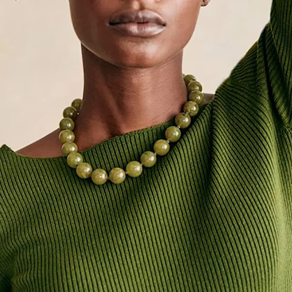 Handmade Resin Bead Choker Necklace Vintage Round Rope Chain Jewelry Women
