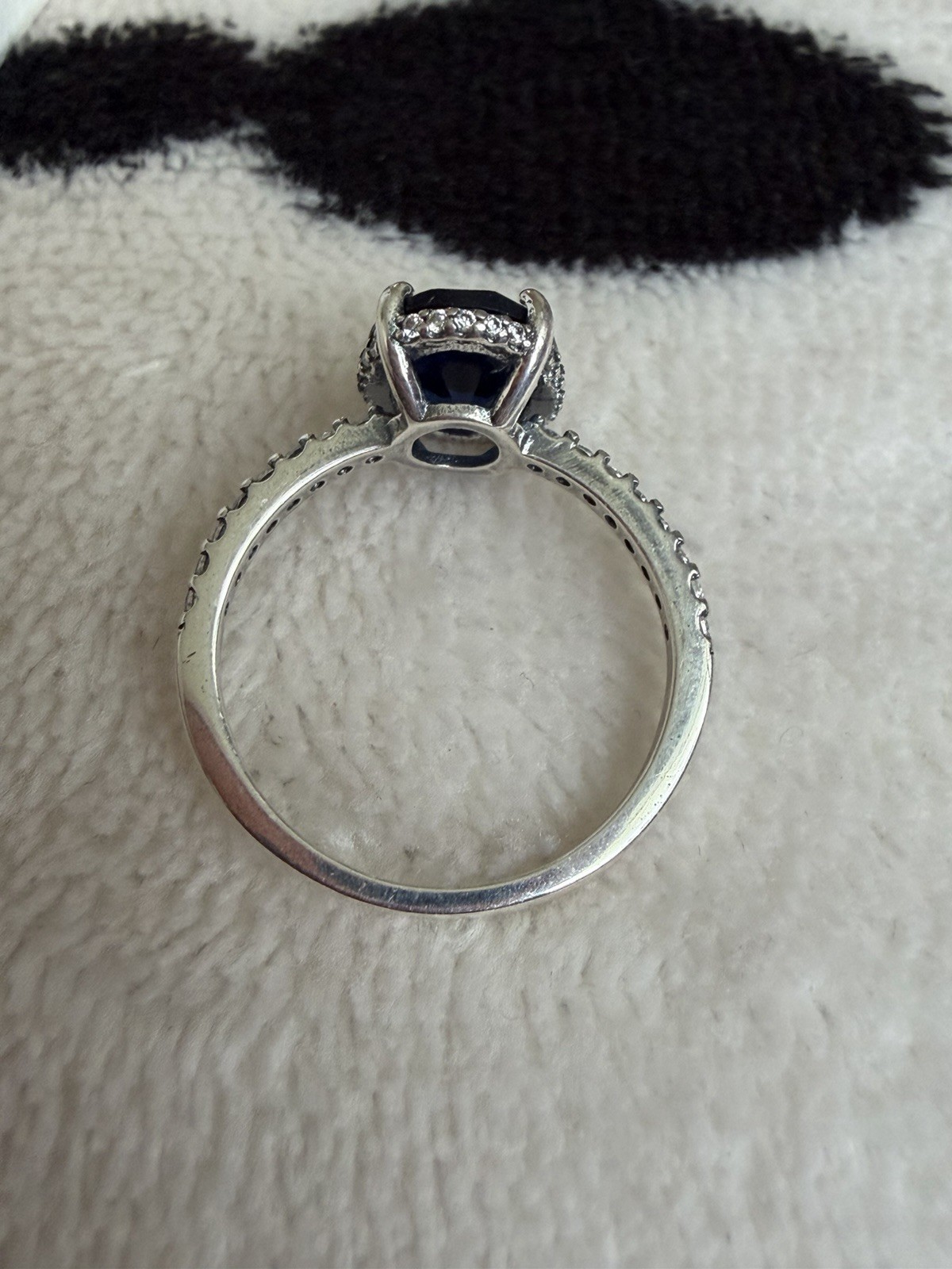 Marked 925 Silver Oval Blue Sapphire CZ Ring 7 Size