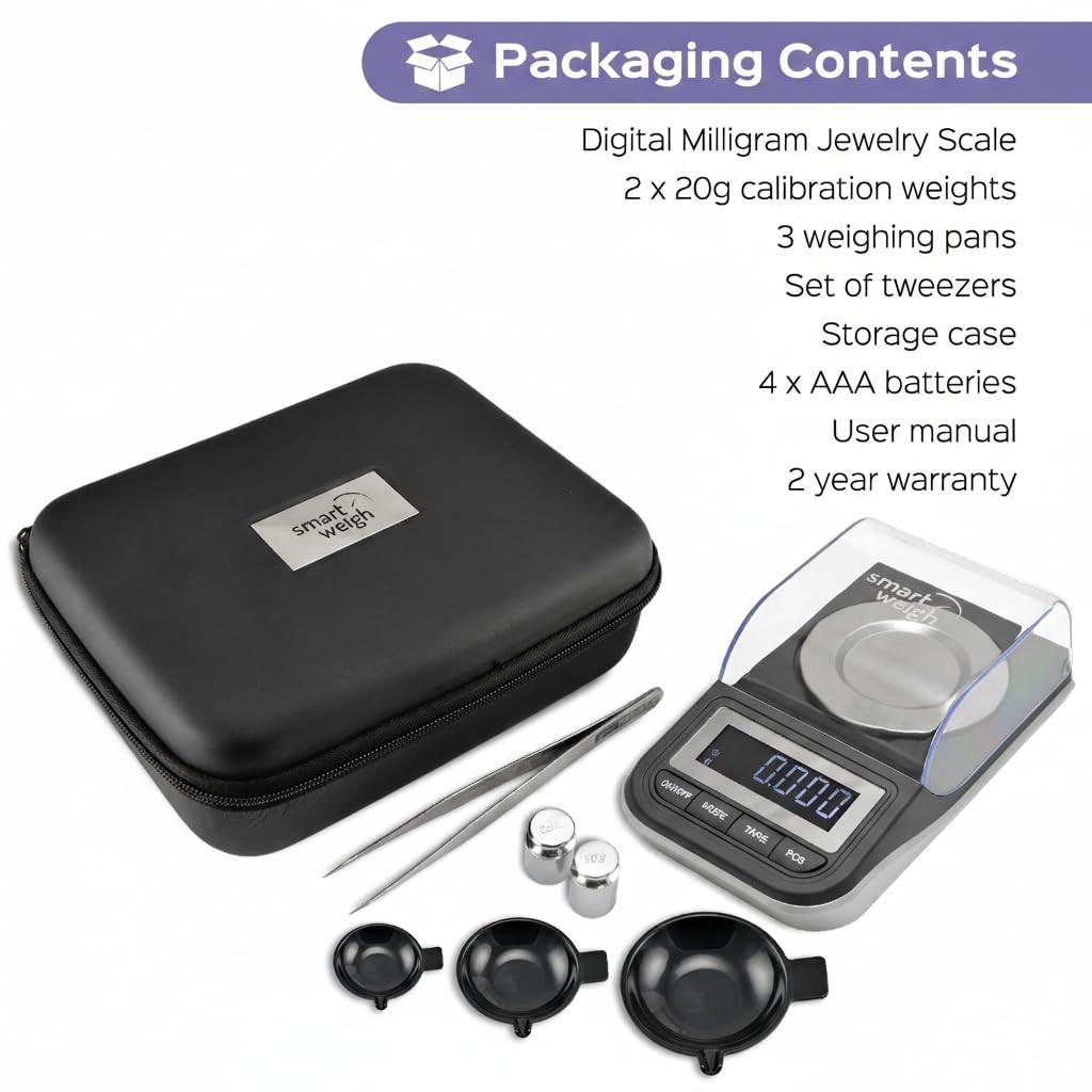 High Precision Digital Milligram Scale 50g x 0.001g, Tweezers, Calibration Weigh