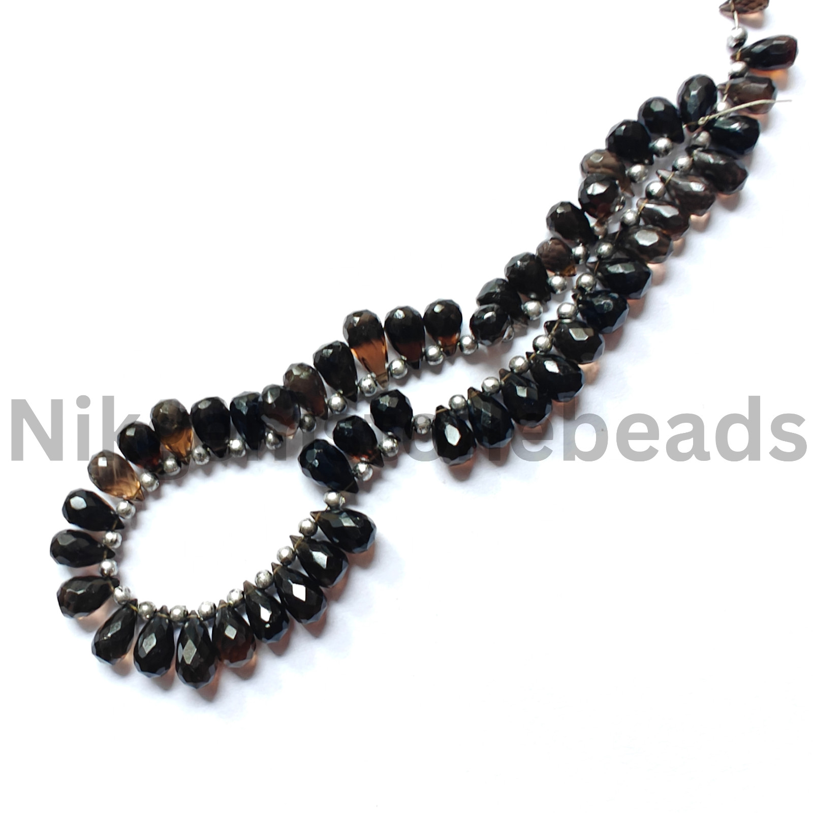 Natural Smokey Quartz Gemstone, Briolette Faceted Drop Cut Beads, 7.25-11.50 MM.