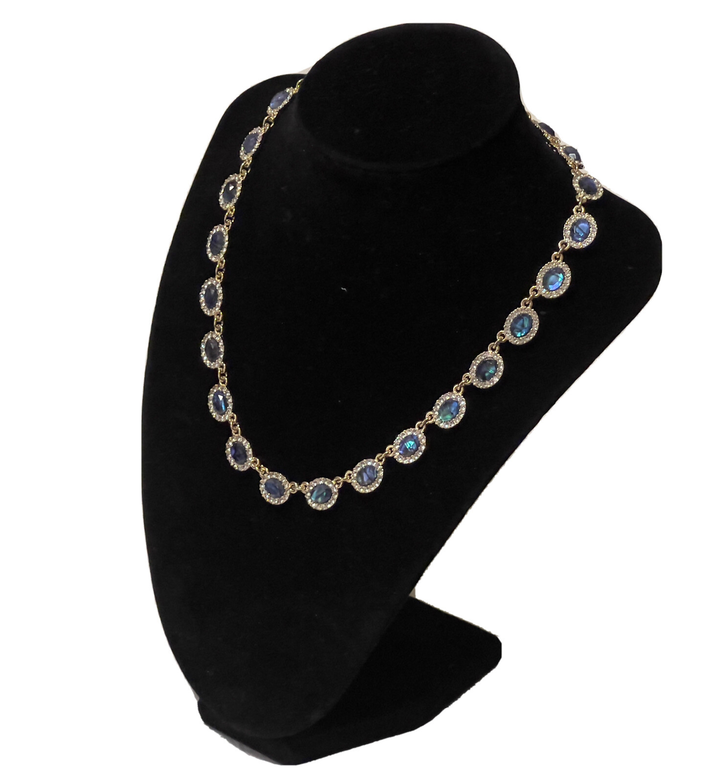Womens Gold- Tone Blue Crystal Collar Necklace, 17″ + 2″ extender,