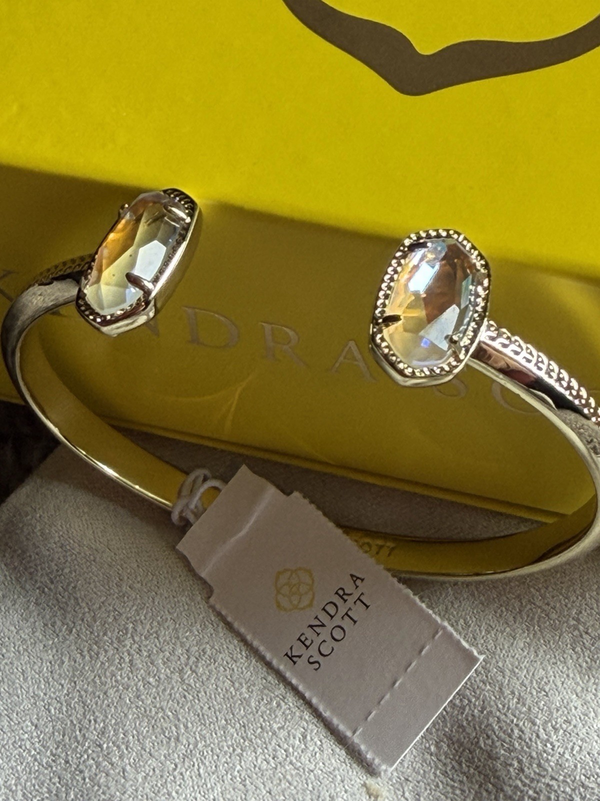 Kendra Scott Gold Tone Adjustable Cuff Bracelet w/ 2 Oval Crystal End Stones