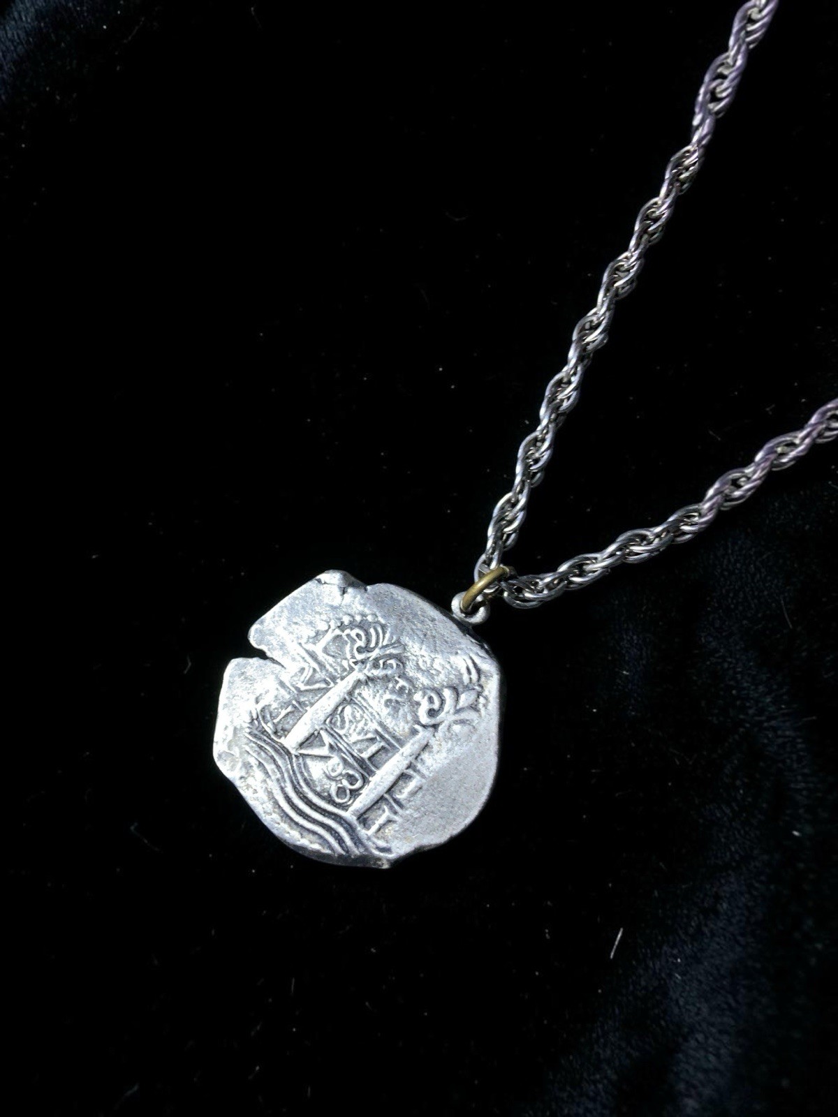 Sterling Silver Atocha Shipwreck Replica Coin Pendant 3mm Rope Chain 30g Estate