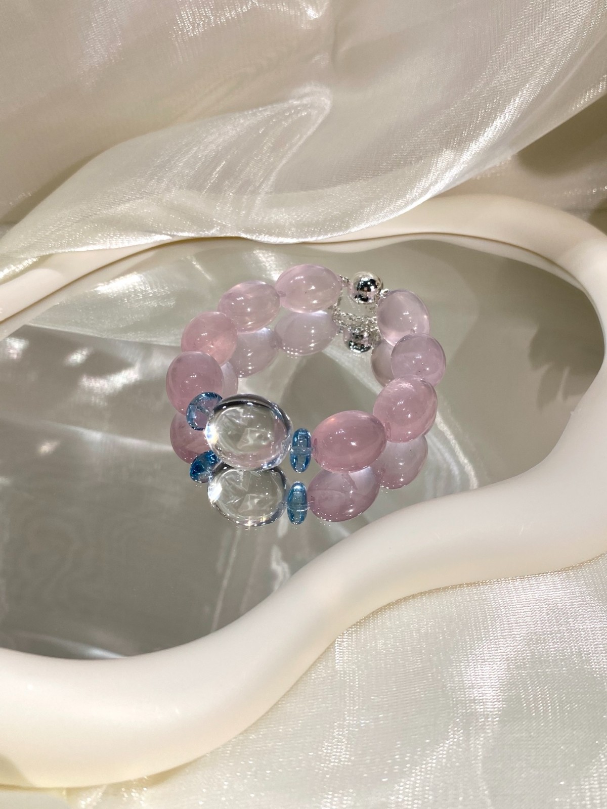 LUSA FEELA Natural Pink Crystal Topaz Beaded Stretch Bracelet Gift Box