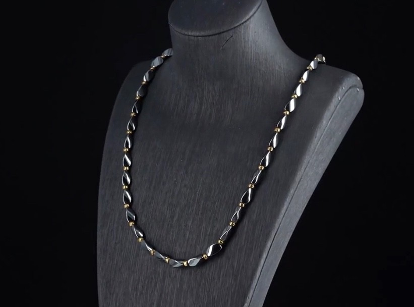 Deep Black Hematite Beaded Bead Necklace (Size – 25) Pure Alloy 200ct + Pouch