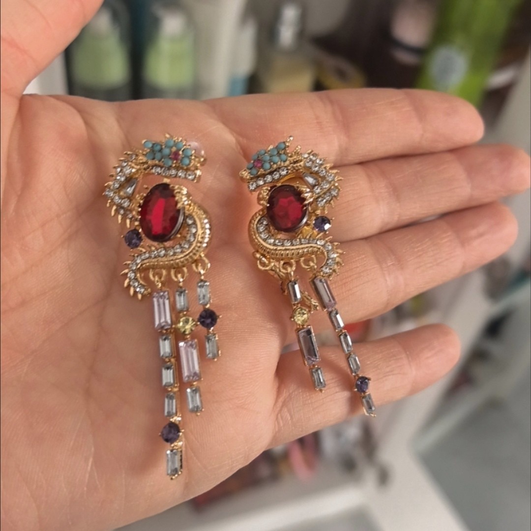 Chinese Dragon Tassel Earrings Colorful Rhinestone Luxury Court Style Jewelry