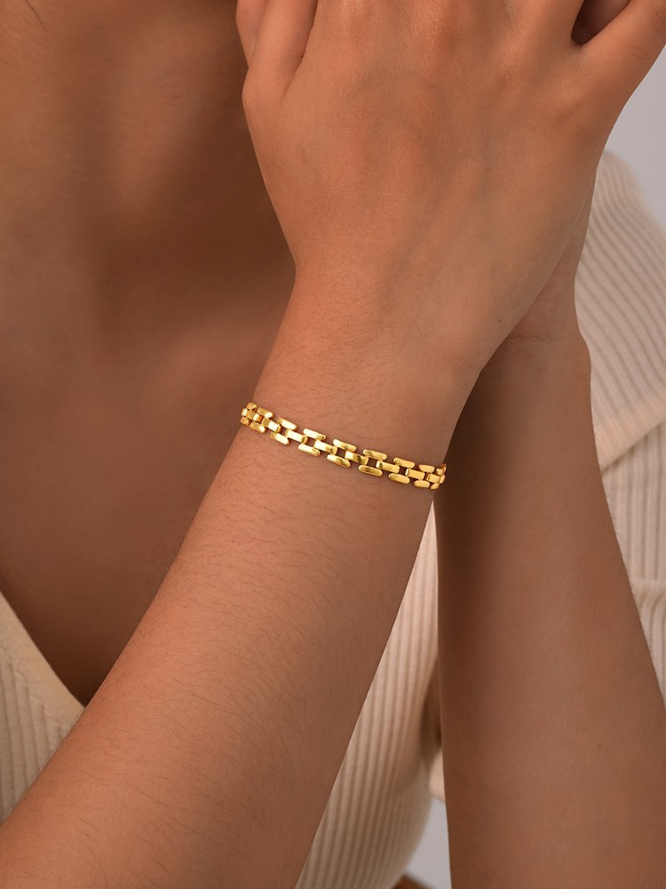PVD Coated Real Gold Plated 18K Gold Chain Bracelet 201 Stainless Steel