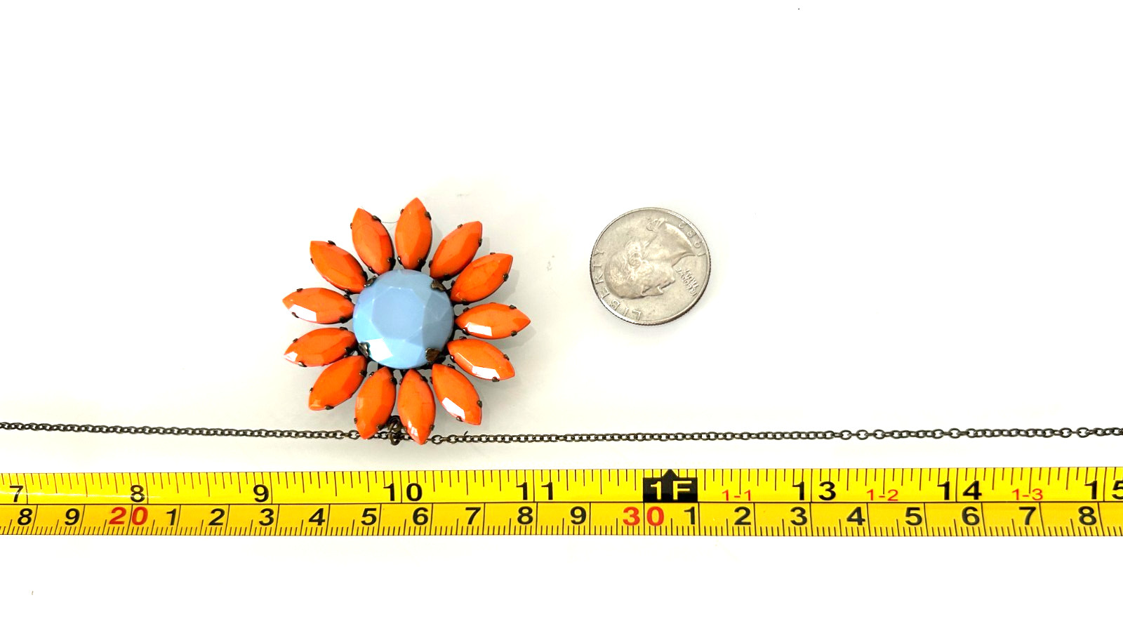 Artisan Boho Jewelry Set Orange Sequin Beaded Wide Cuff Flower Pendant Necklace