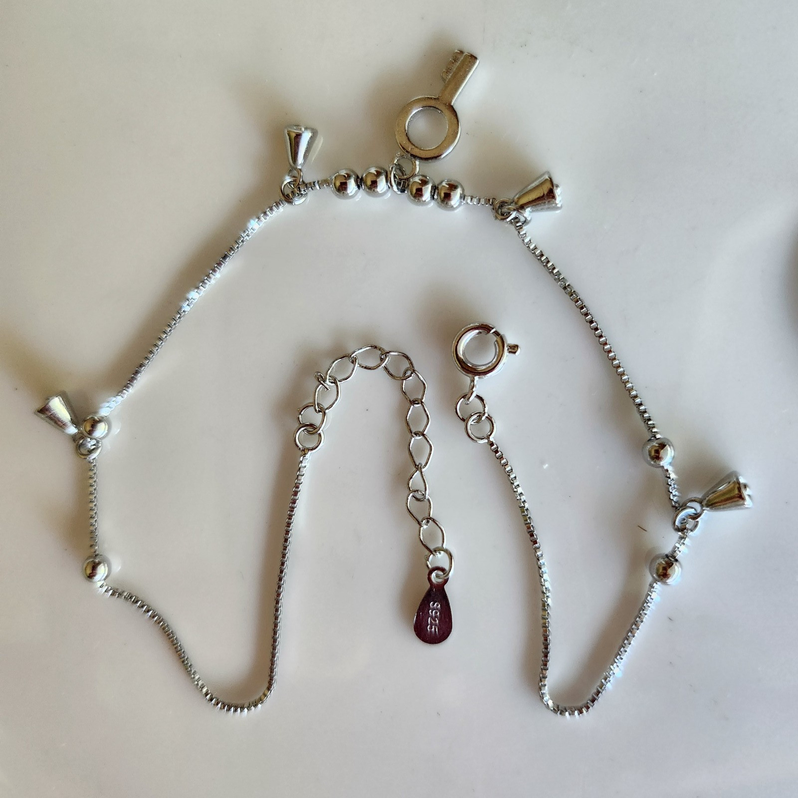 Solid 925 Sterling Silver Key Bell Box Chain Anklet 9-10” Stamp 925