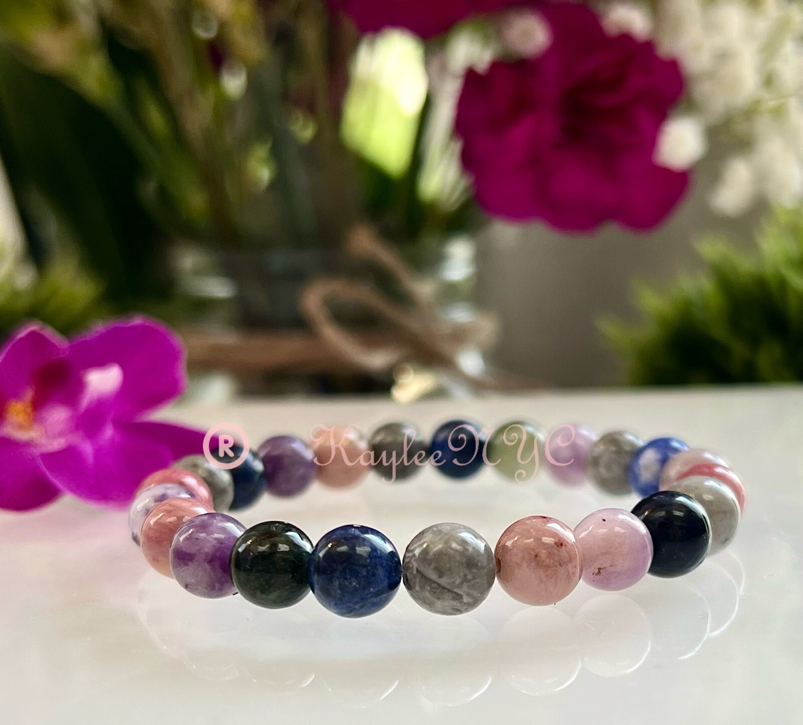Wholesale 6 Pcs Natural 5 Mix Crystals 8mm 7.5” Stretch Bracelet