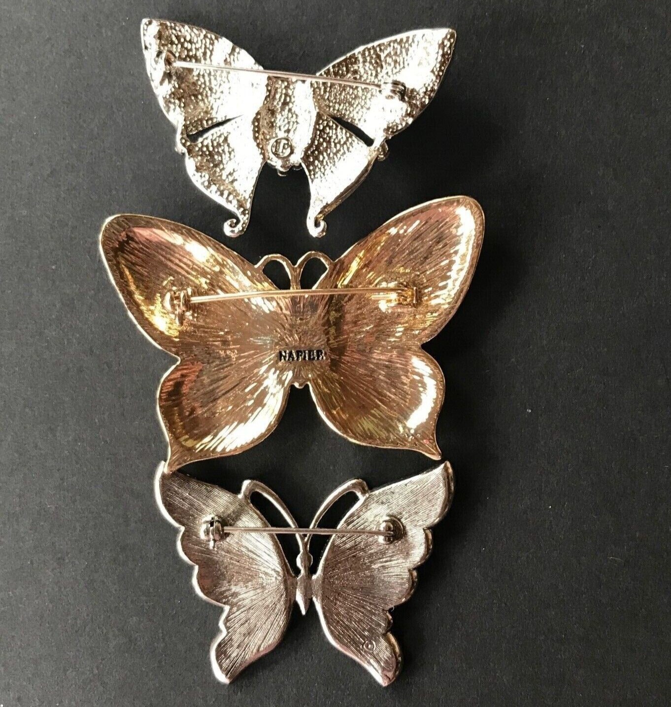 Napier LP signed brooch lot of 3 butterfly enamel pink purple ivory gold silver