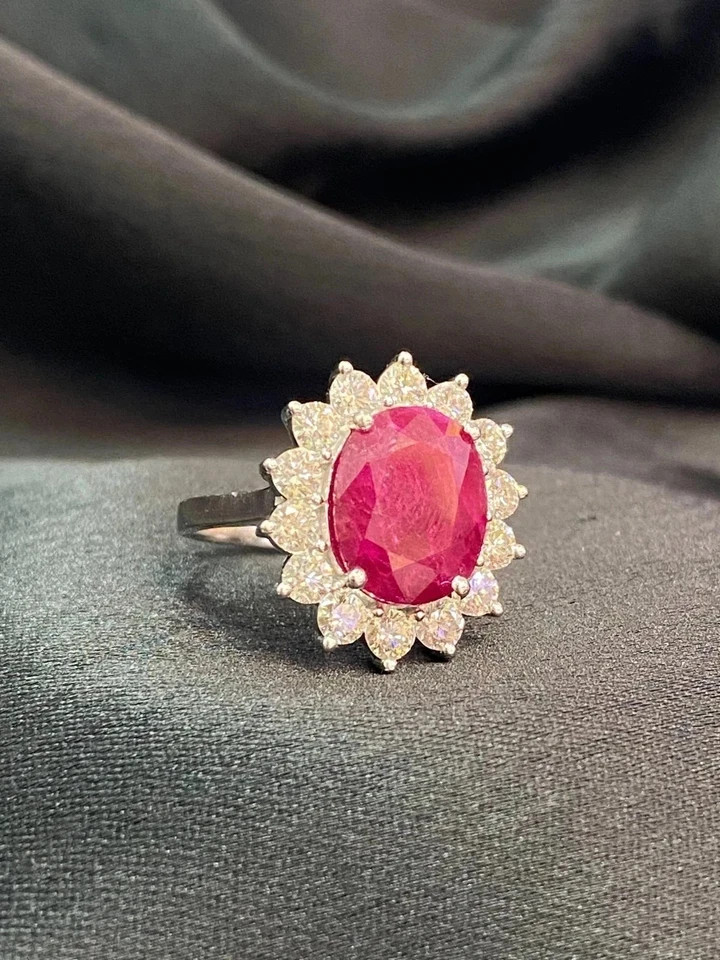 GLI Certified 4.24 Ct Oval Natural Ruby Diamond Wedding Ring 950 Platinum 6 7 8