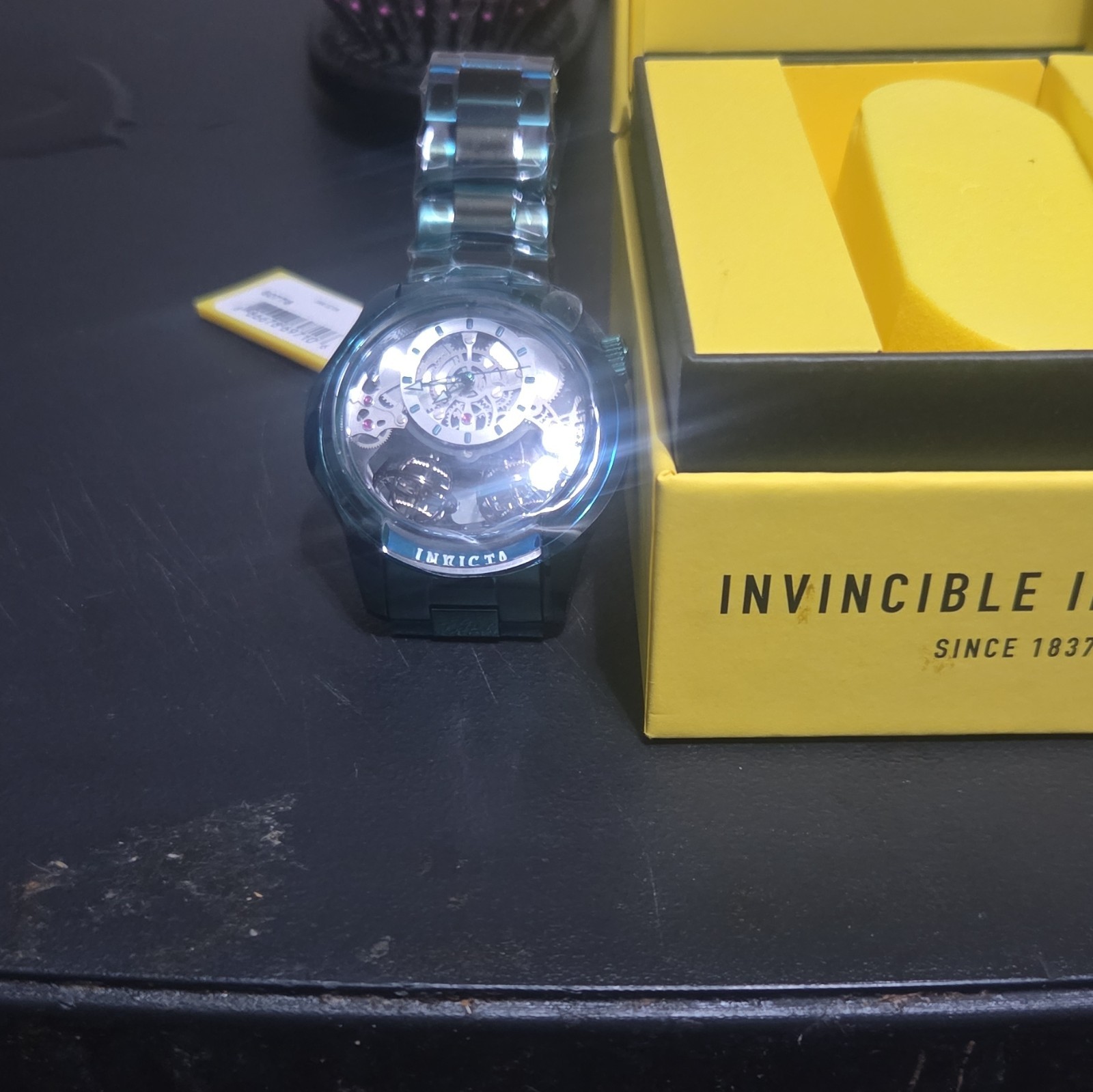 Invicta Invincible Men’s Automatic Skeleton Dial 52mm+ Black Steel Watch