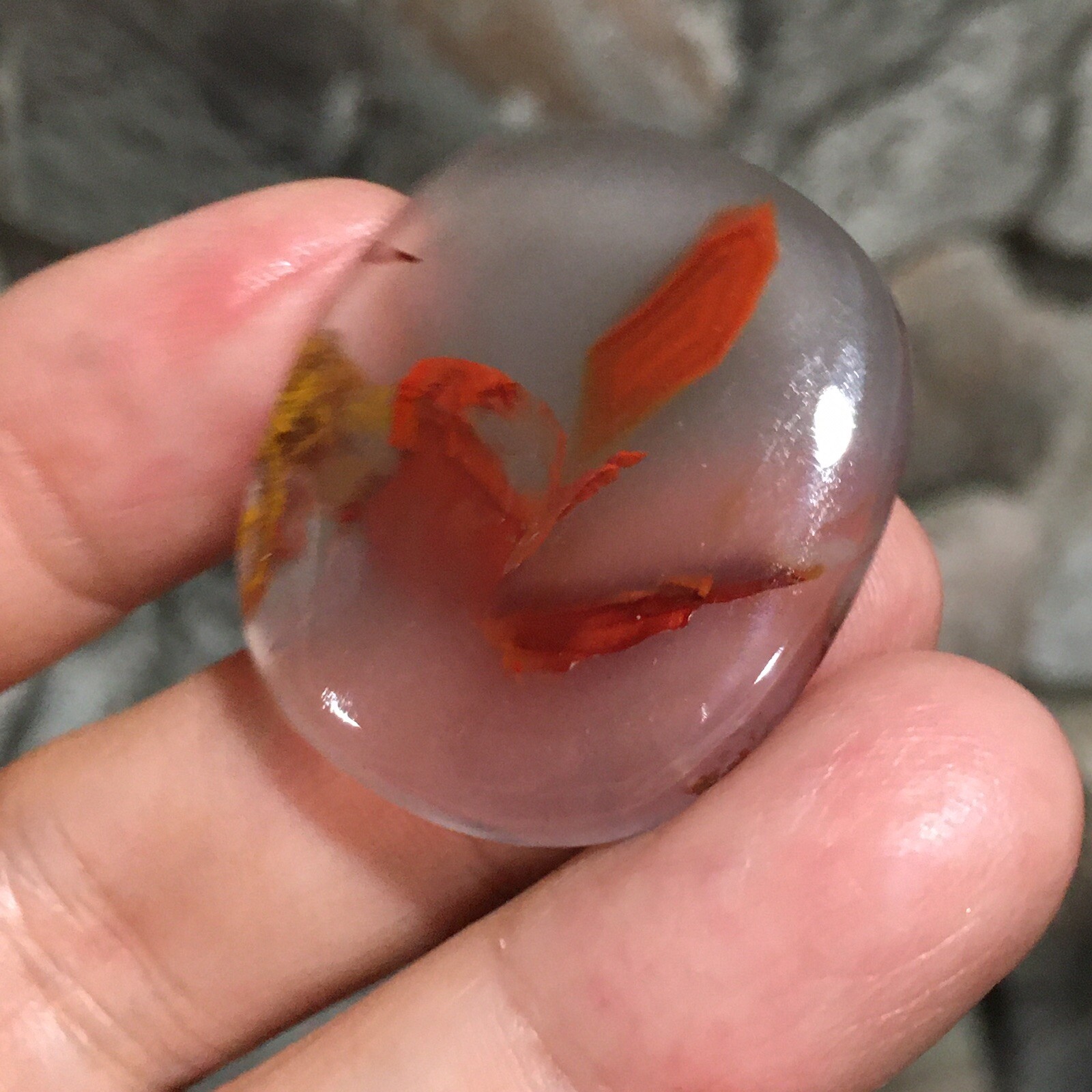 33.45x28x5.4mm Fine Kazakhstan Agate Cabochon Red Flower Collector’s Stone