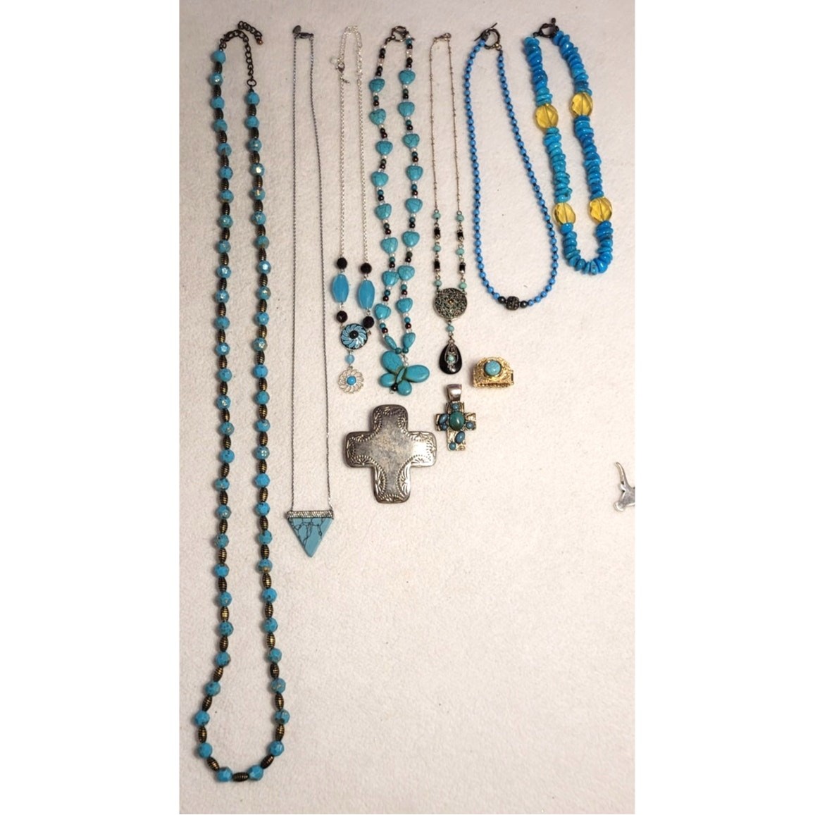 10 Pc Faux Turquoise Jewelry Lot Necklaces Ring Pendants Michael Kors, SAQ, NR