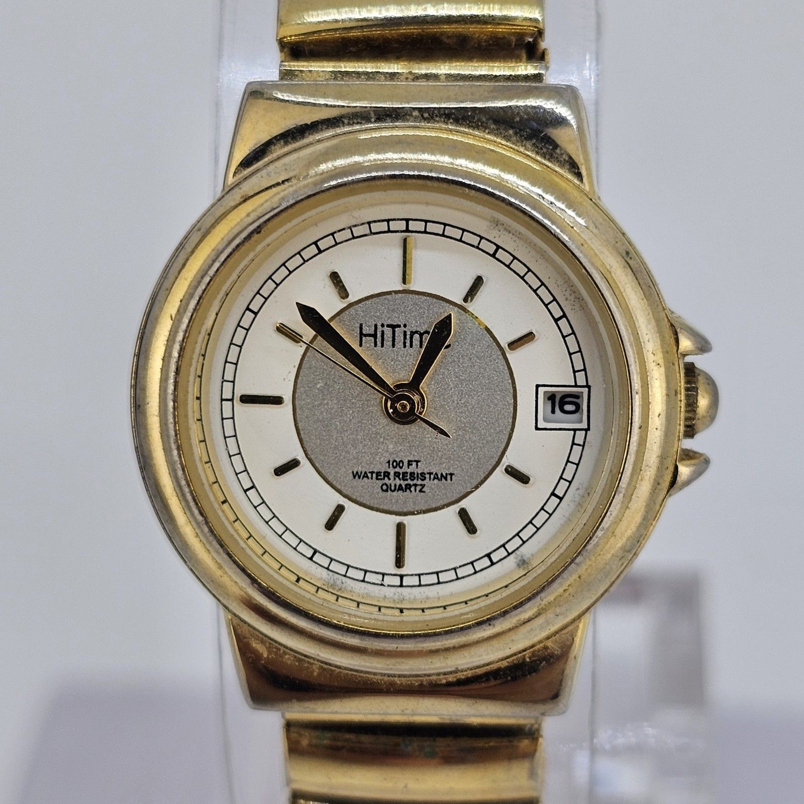24MM Women’s Watch Gray Dial Gold Case Expandable Band Date 5.75″ New Battery