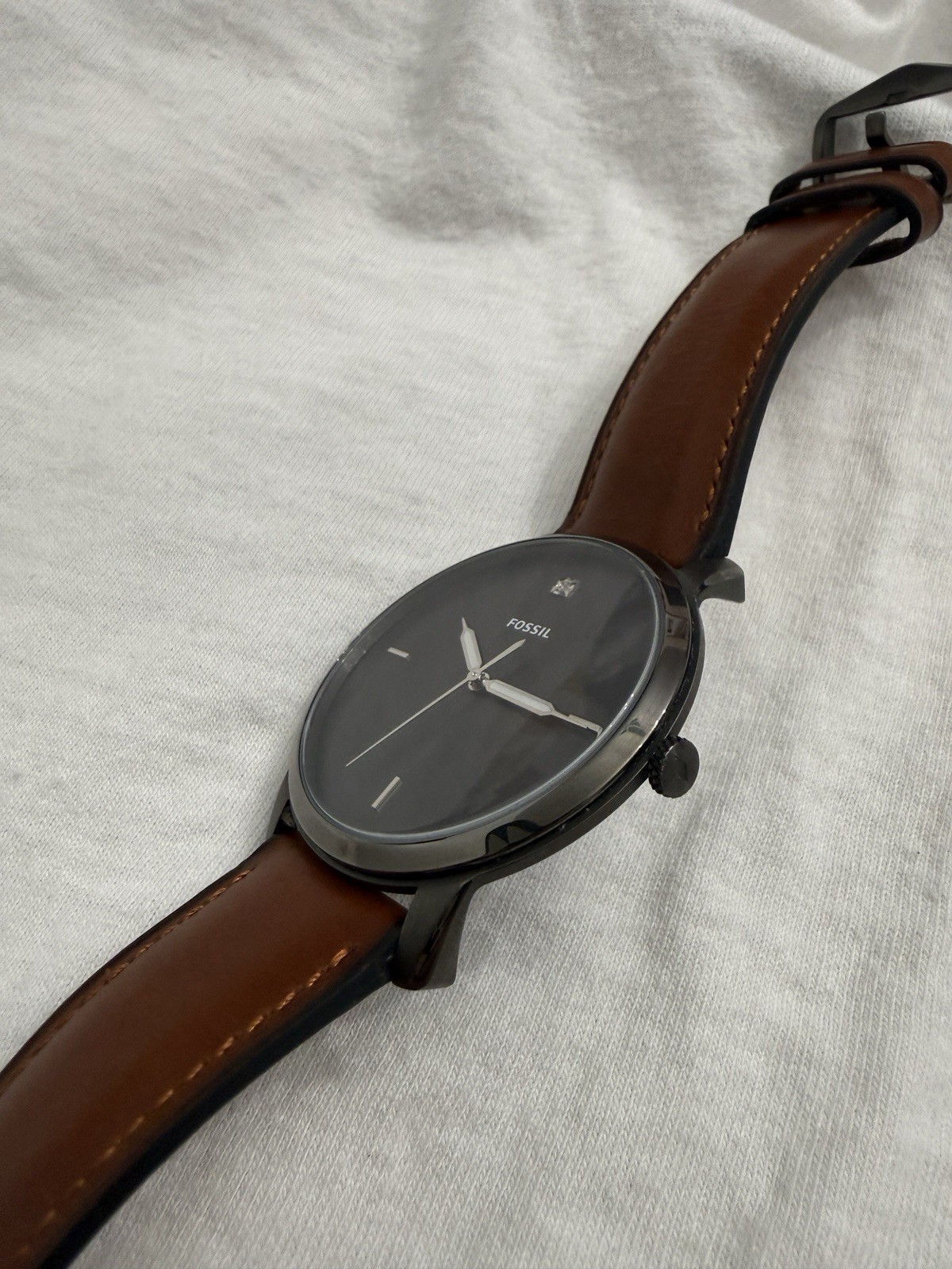 Fossil Minimalist Men’s 44mm Quartz Watch Black Dial Brown Leather Strap 50m