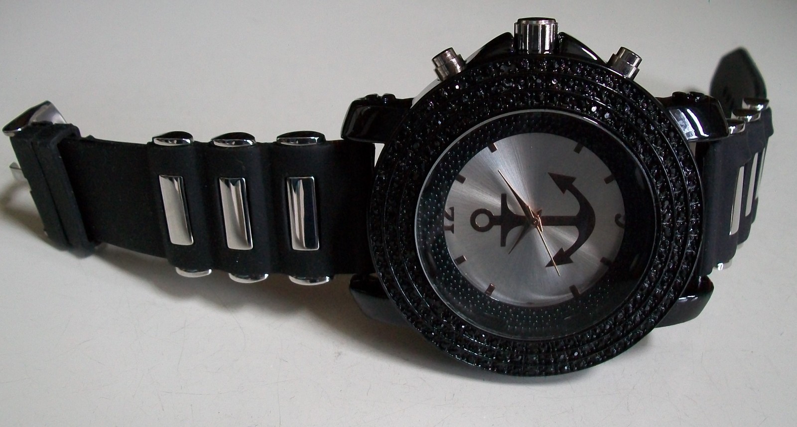 Black, Silver & Rose Gold Finish Anchor Silicone Band Fashion Casual Watch