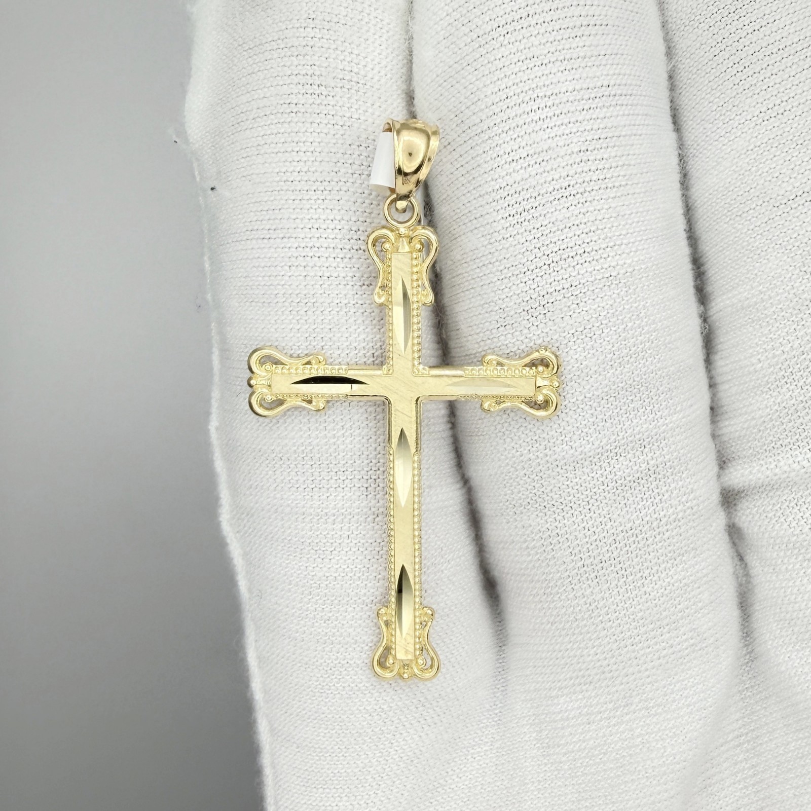 10k Yellow Gold Diamond-Cut Unisex Cross Religious Charm Pendant Jewelry Gift