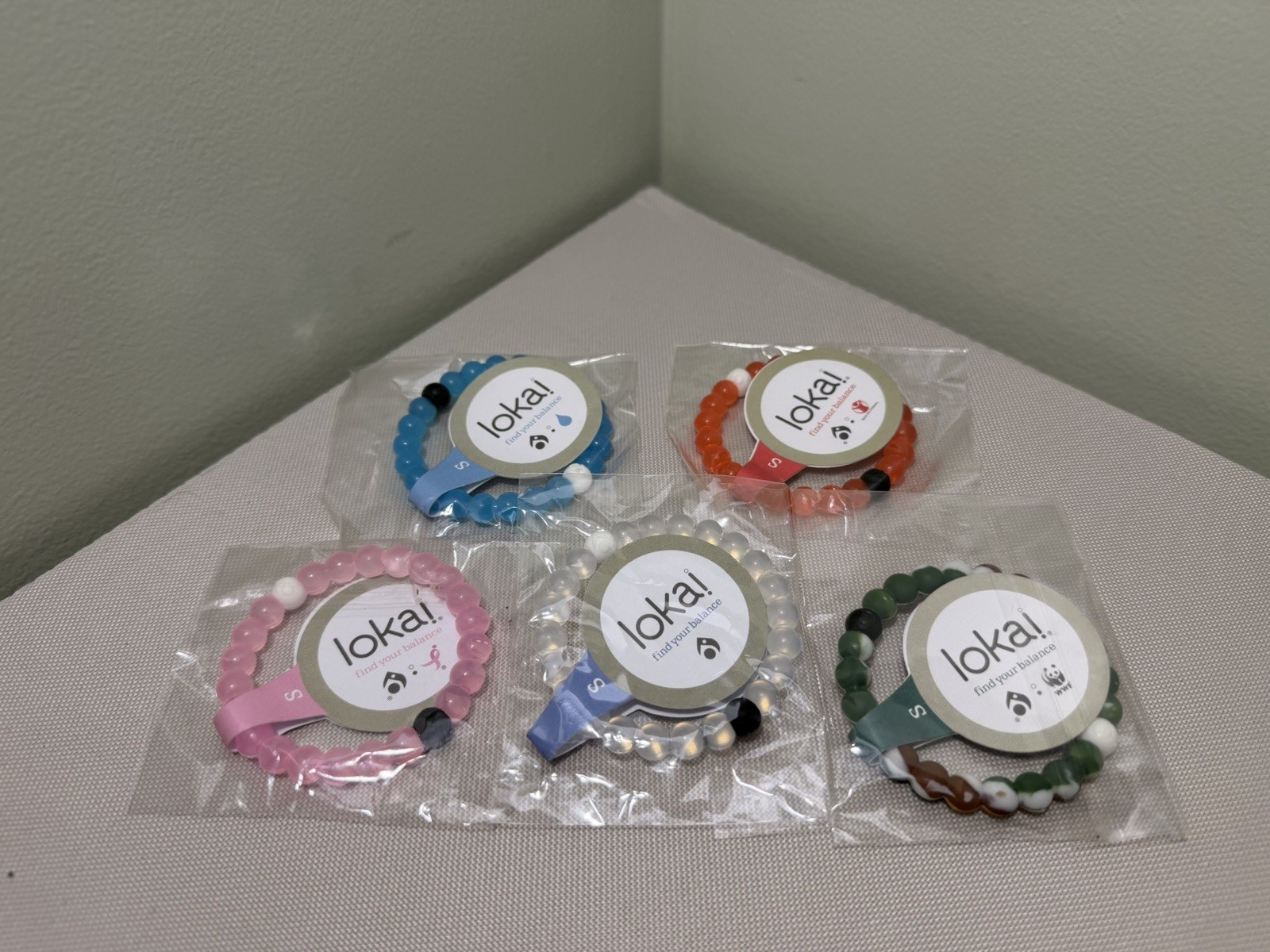 Lot of 5 New Lokai Bracelets – Size S Pink, Clear, Camo, Red, Blue