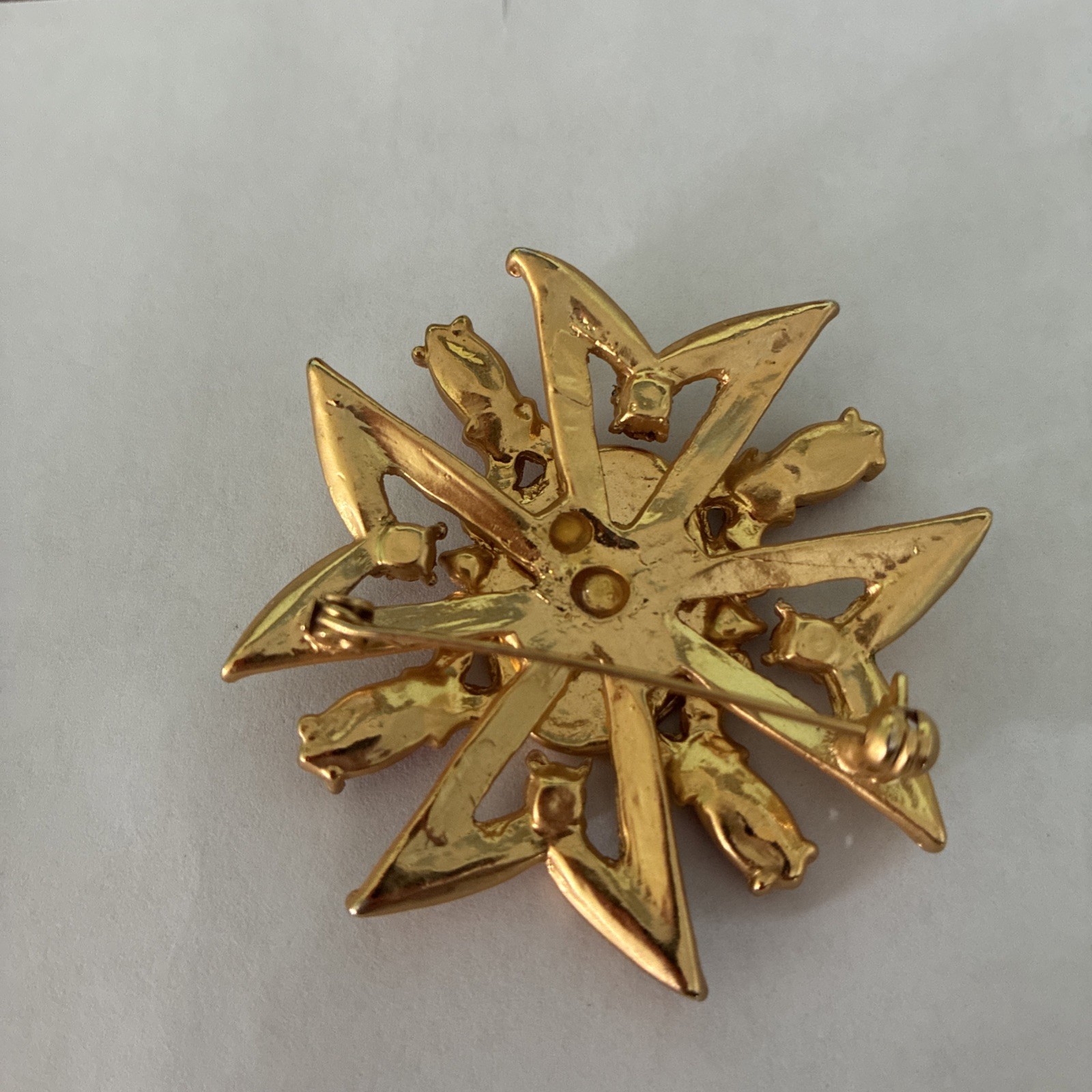 Russian Maltese Cross Rhinestone Enamel Pearl Crown Eagle Brooch Pin Pendant Red