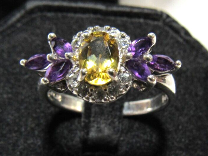 Gorgeous Bangkok Ratnaraj Sterling Silver Citrine Amethyst CZ Sz 8.75 Ring BBJ