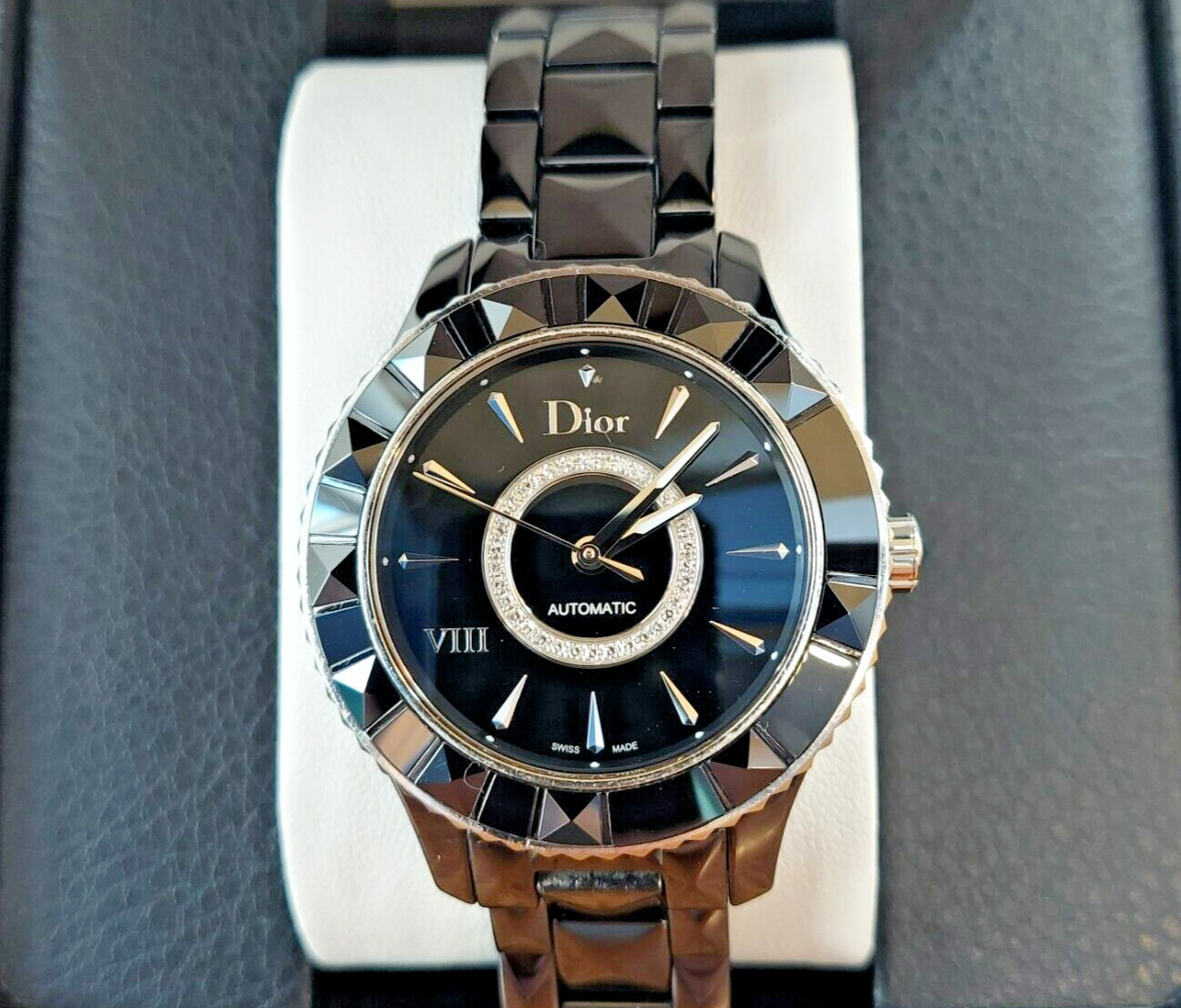 Dior VIII “Black Diamond” Ceramic Stainless Steel Women’s watch 6.26″-6.75″ In.