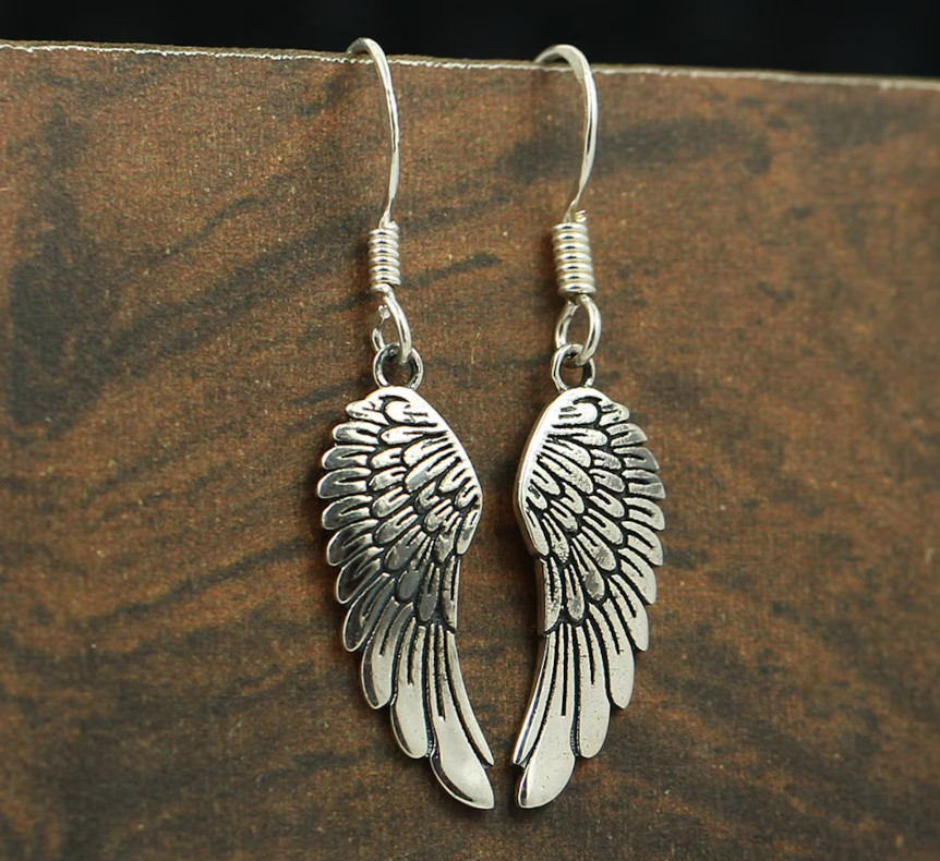 925 Sterling Silver Angel Wing Earrings For Women Handmade Jewelry