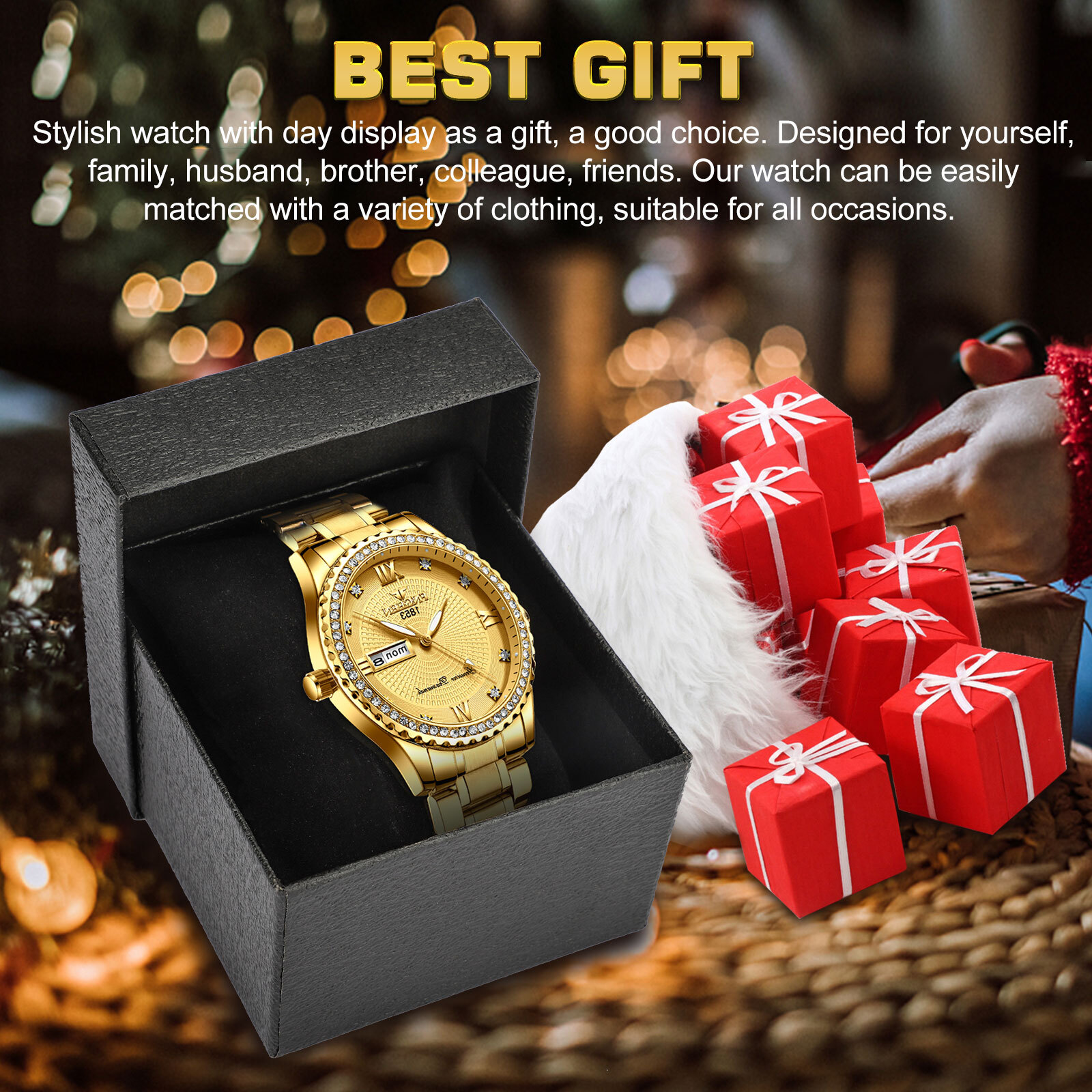 Waterproof Gold Men’s Watch Classic Stainless Steel Quartz Analog Business Gift