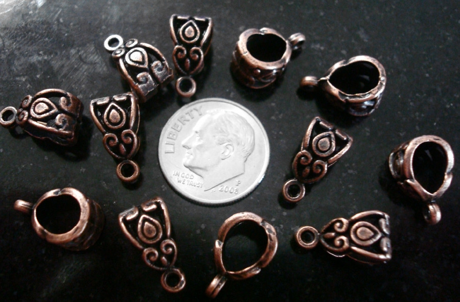 12 Bails antique copper pltd 14mm design nolead closed ring pendant bails pfg009