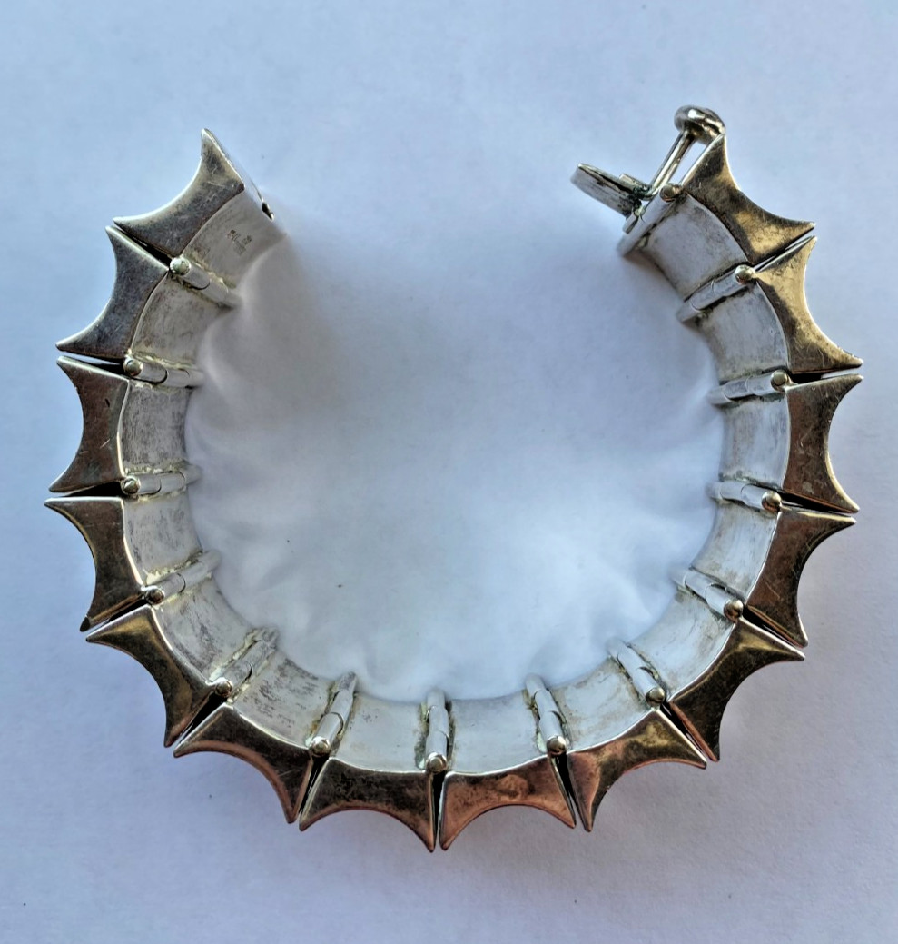 Signed Mexico 925 Heavy Sterling Silver Modern Wide Link Bracelet 173 Grams