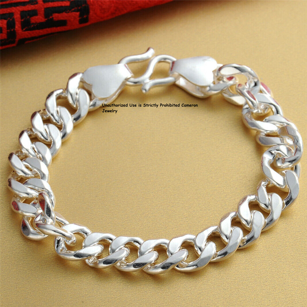 Solid S999 Fine Silver Chain Men Women 6mm-17mm Cuban Curb Link Bracelet 6-9inch