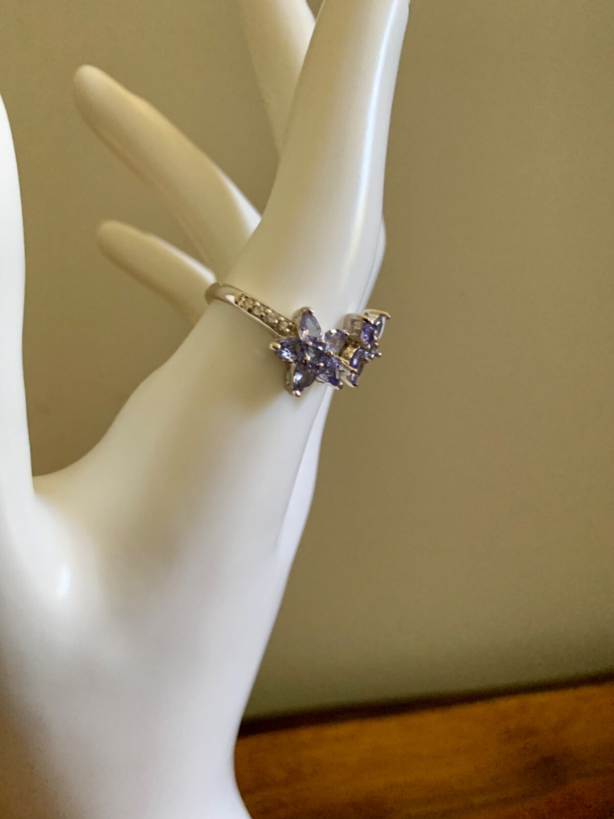 Tanzanite, Natural White Zircon Floral Bypass Ring in Sterling Silver (Size 9.0)