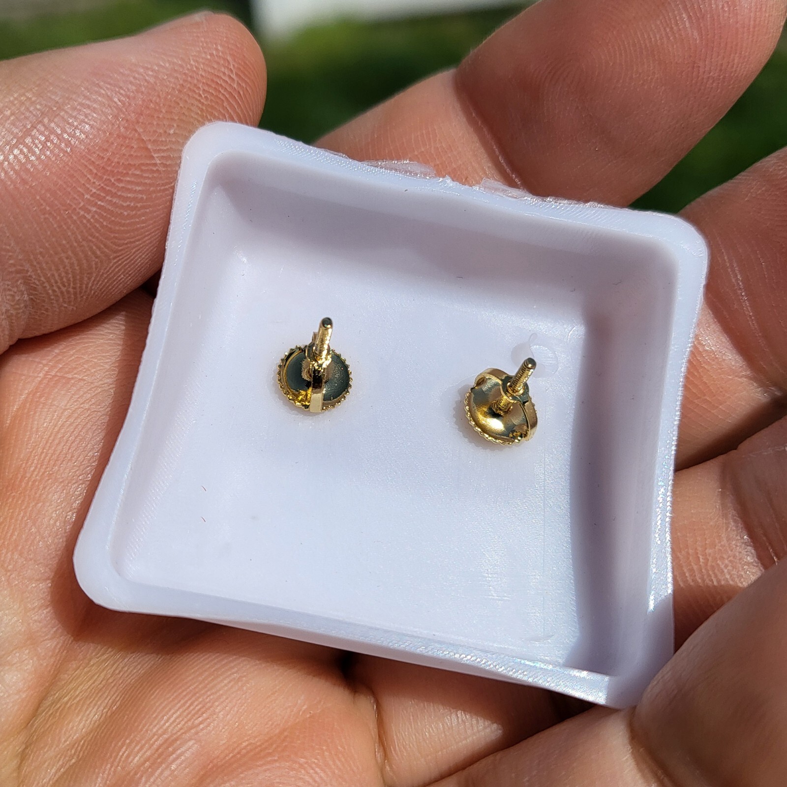 High End Brass Earring Two Tone Unisex Iced 14K Gold Plated Screw Back Earrings