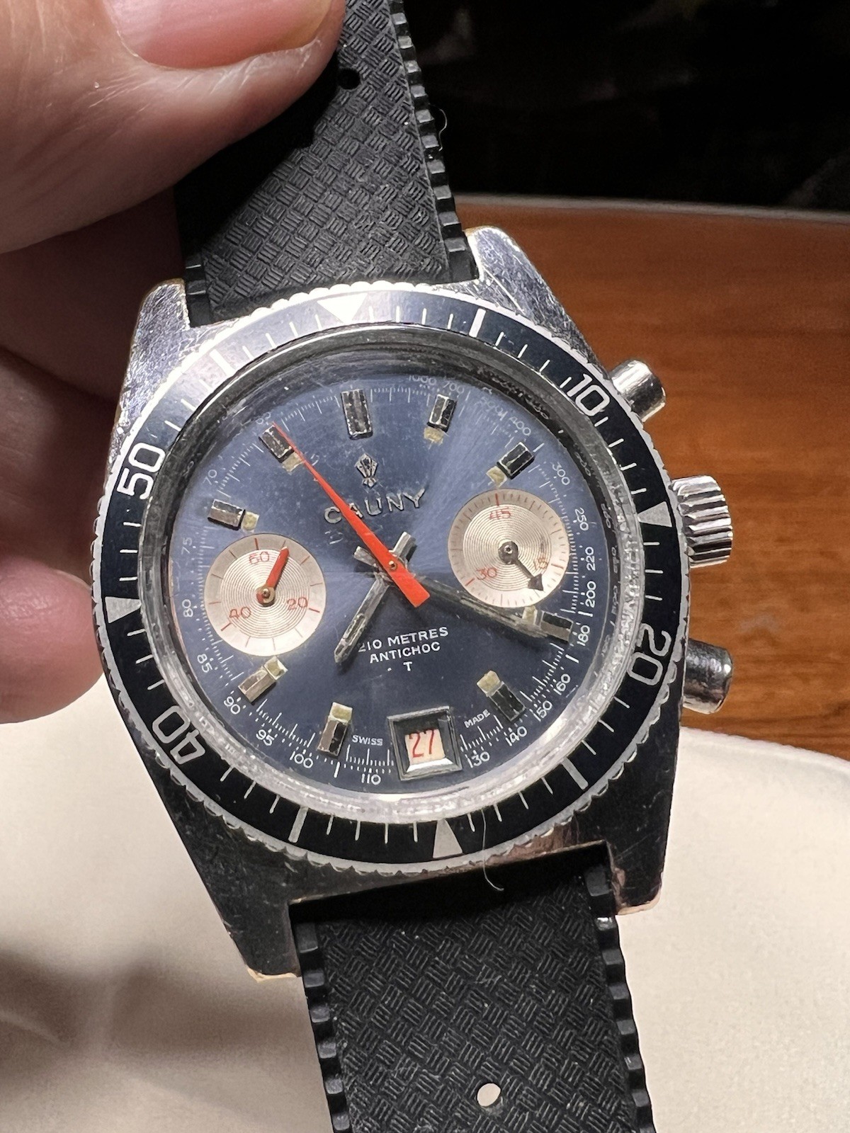 Vintage Swiss Jumbo Cauny Prima Chronograph Diver – Valjoux 7734 – Rare Model